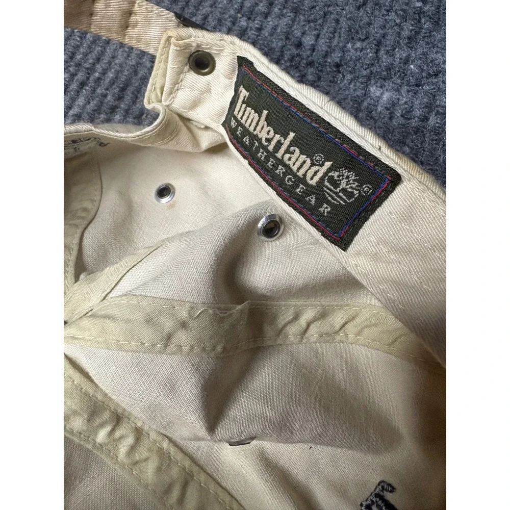 Vintage Timberland Weathergear Beige Cotton Adjustable Strapback Dad Hat Navy